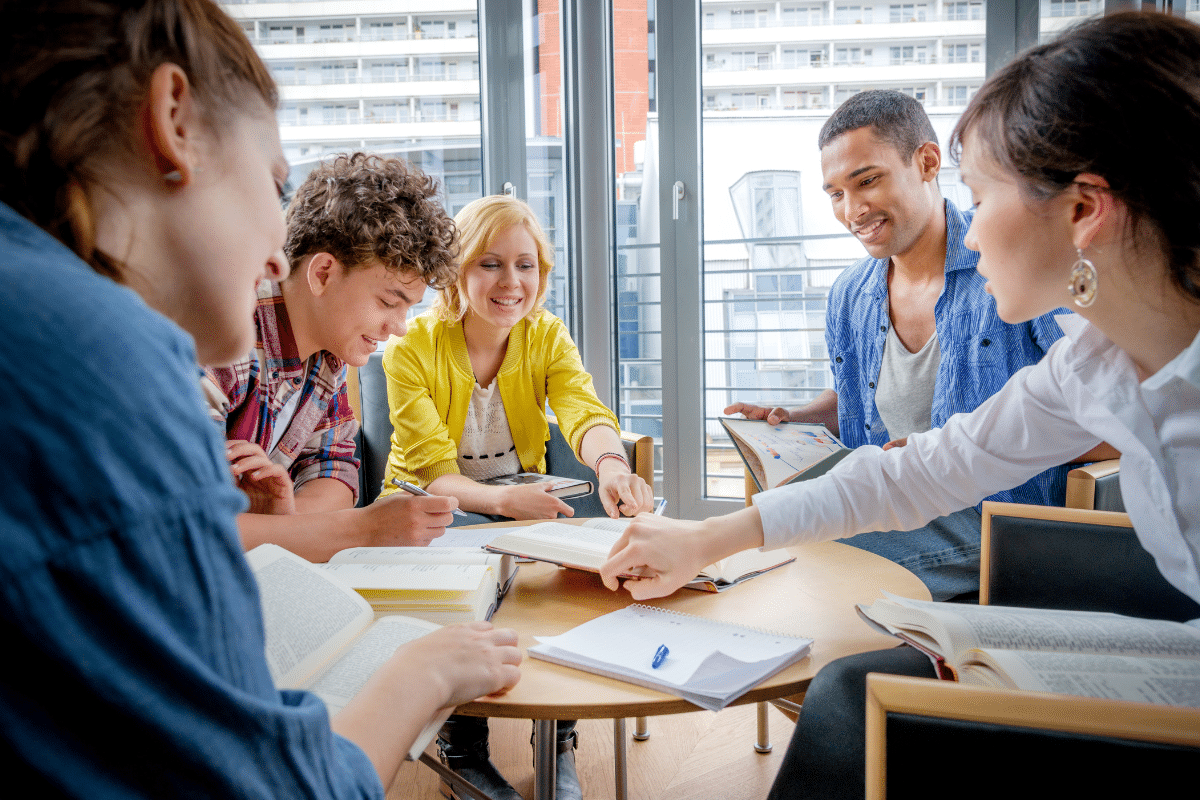 students in the library